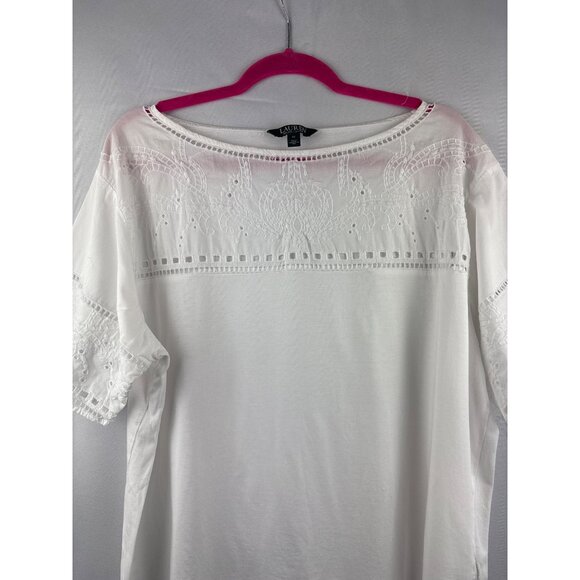 Lauren Ralph Lauren Womens 1X White Eyelet Lace Cotton Modal Top - Picture 1 of 5